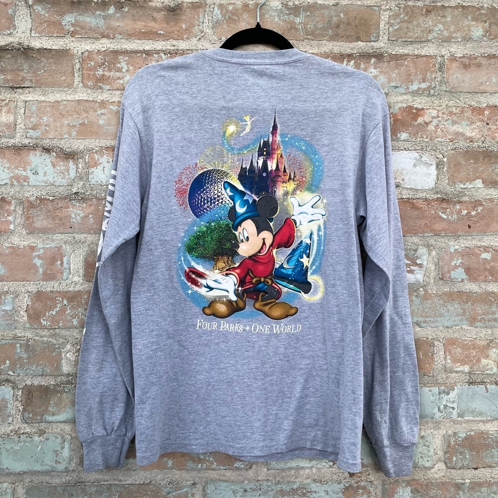 Walt Disney World Long Sleeve Graphic Tee Mickey  Grey Crew Neck Shirt Parks S